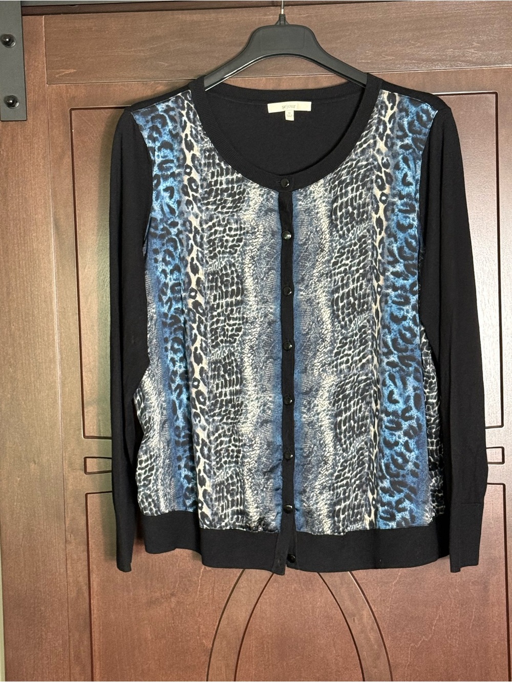 Plus Size Blue & Black Animal Print Button-Front Cardigan